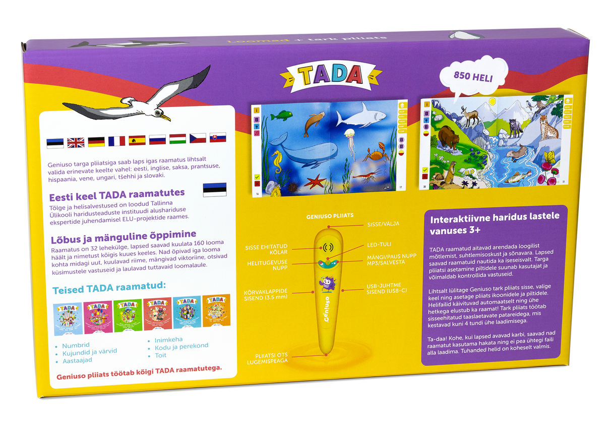 Geniuso TADA rääkiva raamatu stardikomplekt: pliiats ja loomade teema 045147G